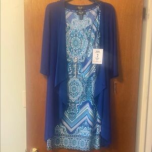 R&M Richards Blue Paisley Size 6 Dress with Cardigan